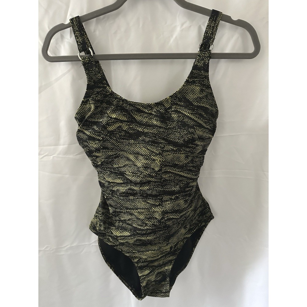 Calvin Klein Swimsuit Women 6 Black Yellow Snakeskin One Piece Swimwear CG1MS151